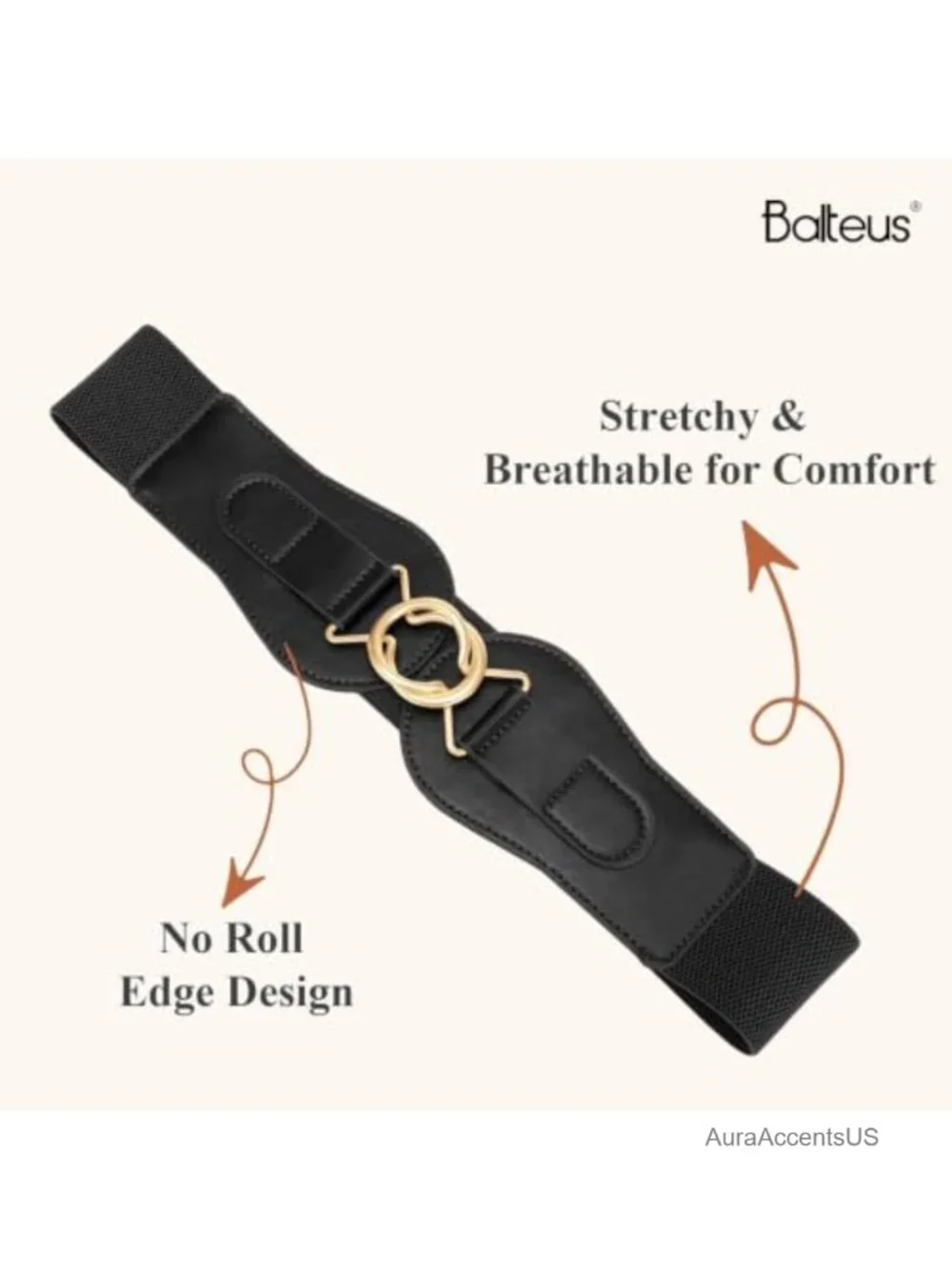 Wide Waist Belt Stretchy Woven Elastic Belt Gold-Tone Interlocking Buckle for